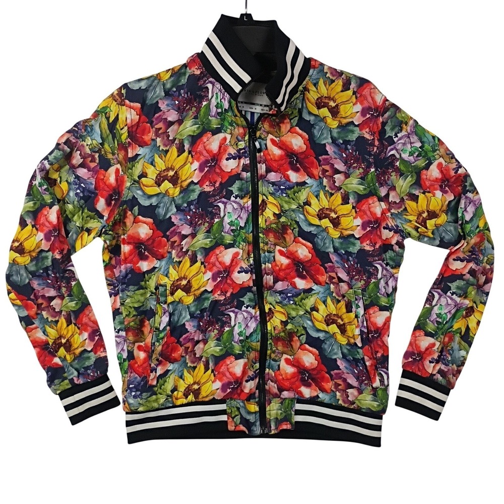 Denim & Flower Ricky Singh Mens M Floral Colorful Bomber Jacket Lightweight